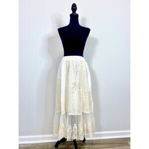Jaded Gypsy Creighton Rare Feeling Skirt Parchment Ivory O/S Floral Embroidered